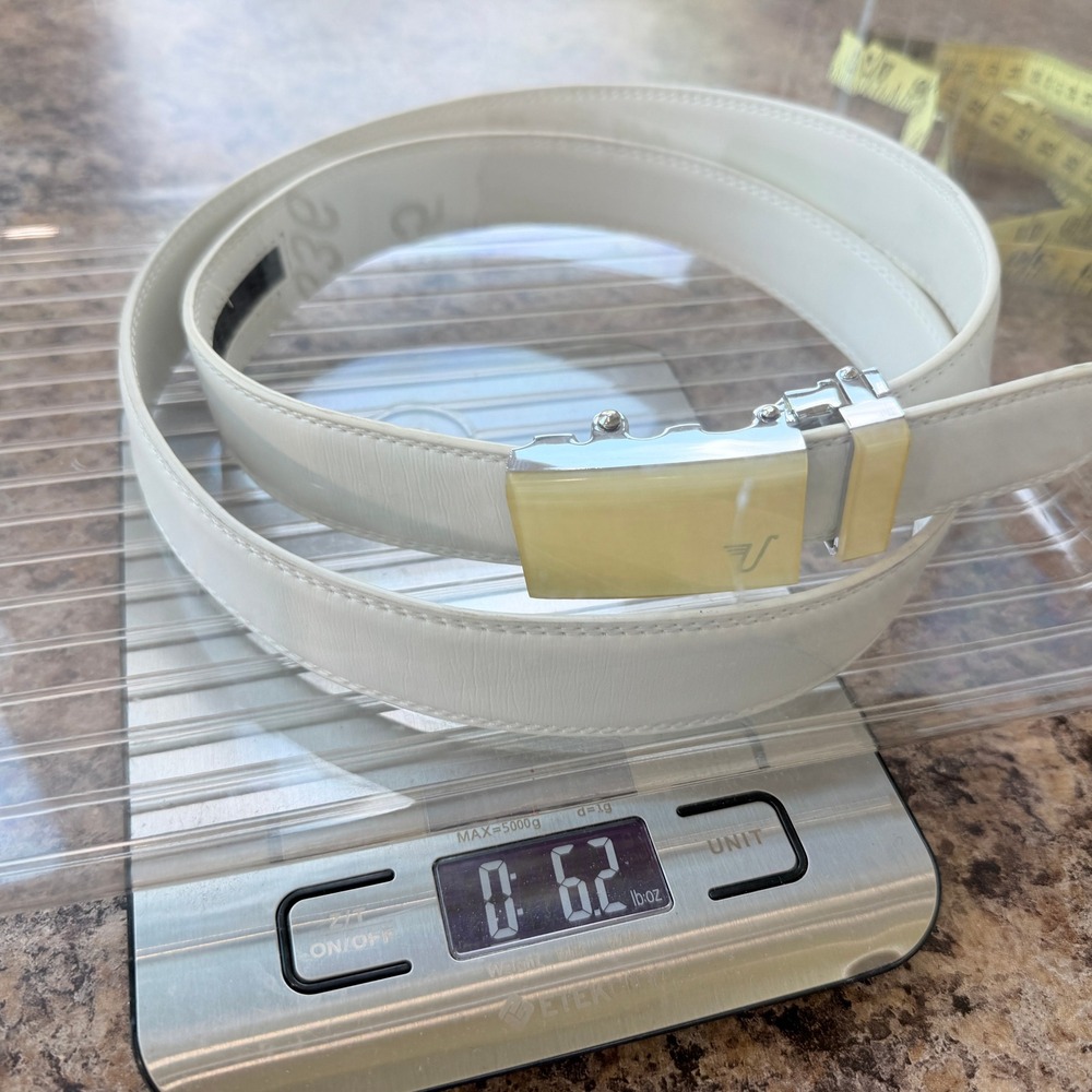 Mission Belt Mens White Leather Ratchet Belt Adjustable Golf Casual 47in - Picture 8 of 8